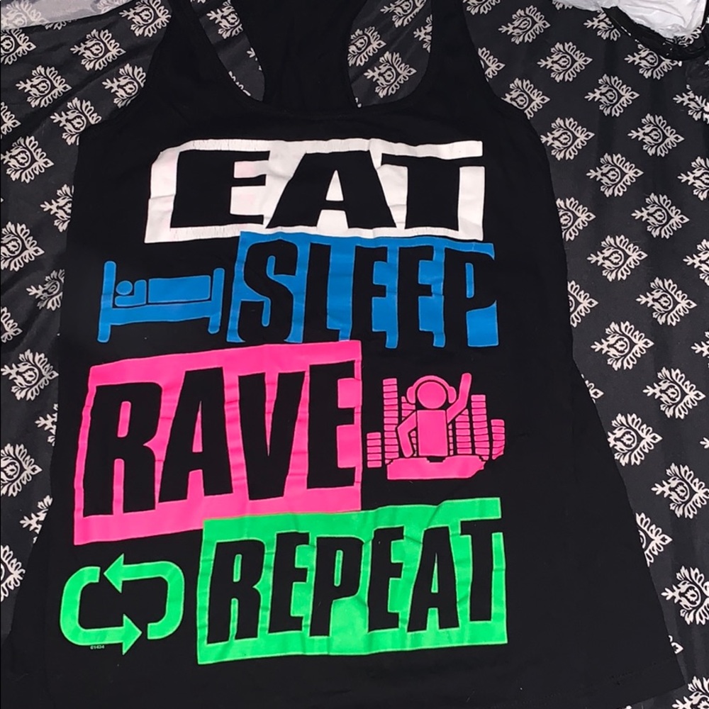 neon EAT SLEEP RAVE REPEAT tank NEVER WORN